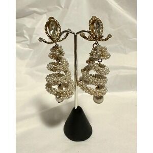 Hattie Carnegie Wired Seed Pearl Dangle Chandelier Earrings